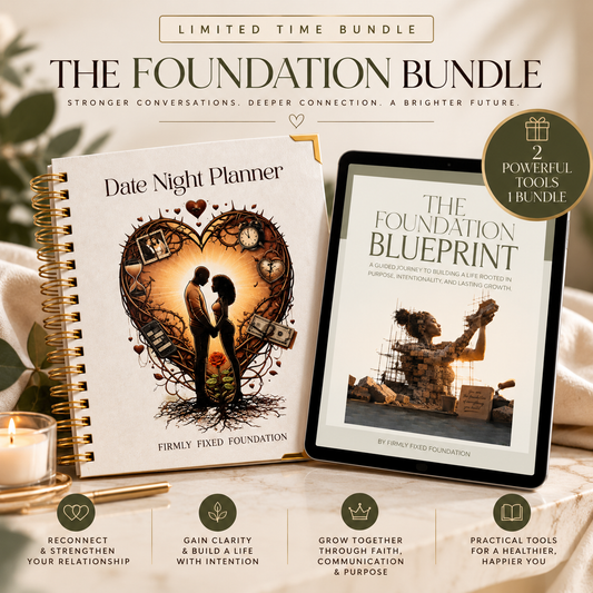 The Foundation Bundle: the printed Date Night Planner and The Foundation Blueprint workbook shown on a tablet