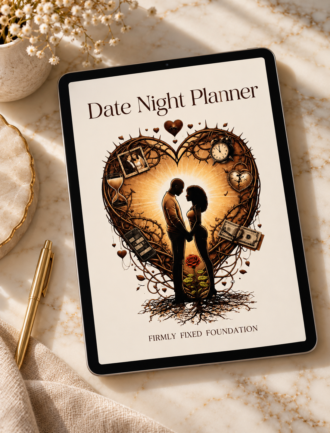 The Digital Date Night Planner by Firmly Fixed Foundation shown on an iPad