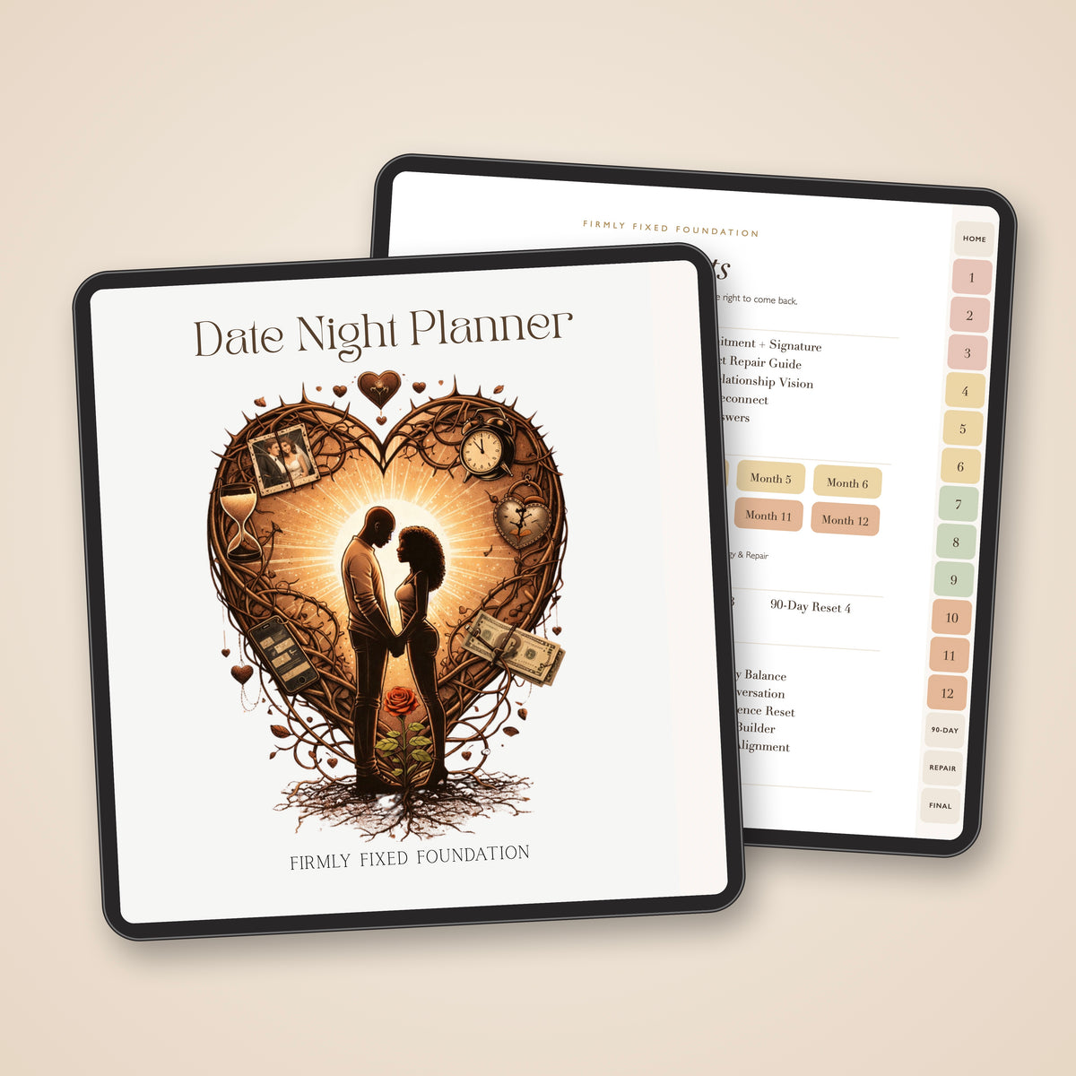 The Digital Date Night Planner on iPad: the cover and an inside page